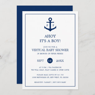 Nautisch monogram virtueel Baby shower-jongen Kaart
