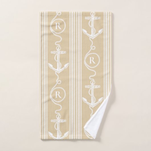 Nautisch monogram voor beukenzand bad handdoek (Handdoek)