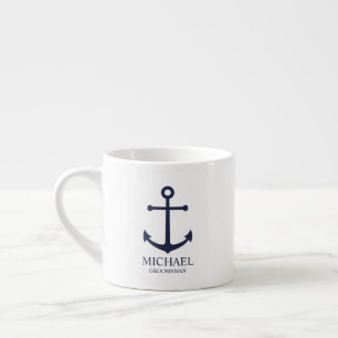 Nautisch Navy Blauwe Anker Persoonlijke Bruidsjonk Espresso Kop