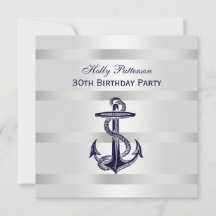 Nautisch Navy Blauwe Anker Zilver Wt BG SQ Verjaar