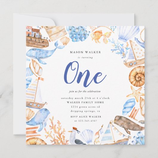 Nautisch onder de verjaardagsuitnodiging van het Z Kaart (Voorkant)