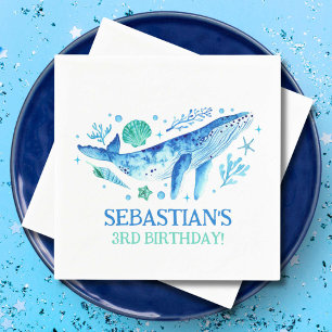 Nautisch onder het Zee Partij Whale Waterverf Servet