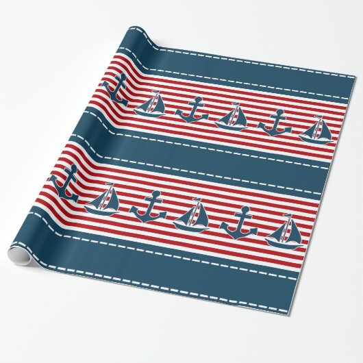 Nautisch ontwerp cadeaupapier (Uitgerold)