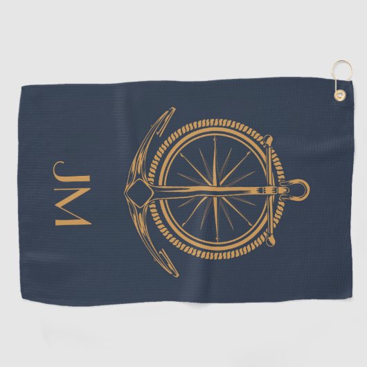 Nautisch ontwerp met gouden kompas en anker golfhanddoek (Horizontaal)