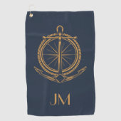 Nautisch ontwerp met gouden kompas en anker golfhanddoek (Voorkant)