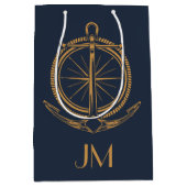 Nautisch ontwerp met gouden kompas en anker medium cadeauzakje (Voorkant)