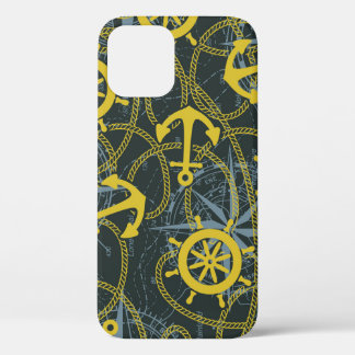Nautisch  patroon, anker en kaart. iPhone 12 hoesje