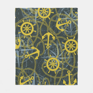 Nautisch patroon, anker en kaart. fleece deken