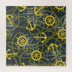 Nautisch patroon, anker en kaart. legpuzzel
