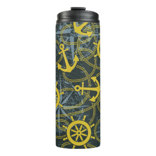 Nautisch  patroon, anker en kaart. thermosbeker