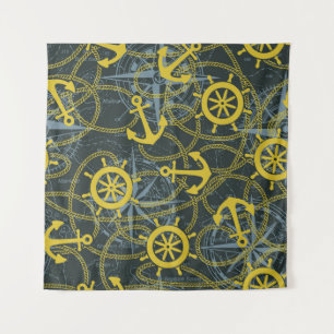 Nautisch patroon, anker en kaart. wandkleed
