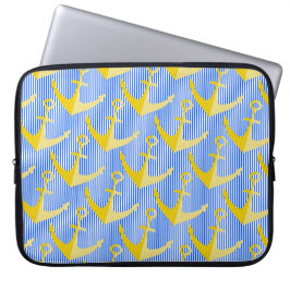 Nautisch patroon geel anker laptop hoesje laptop sleeve