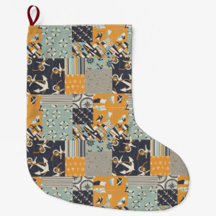 Nautisch patroon grote kerstsok