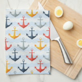 Nautisch patroon met ankers theedoek (Quarter Fold)