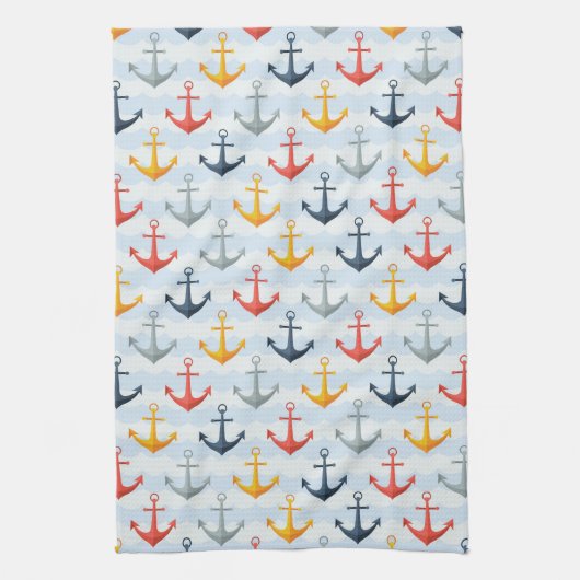 Nautisch patroon met ankers theedoek (Verticaal)