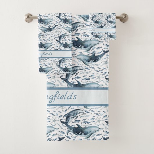 Nautisch patroon met dolfijnen en vissen bad handdoek (Insitu)