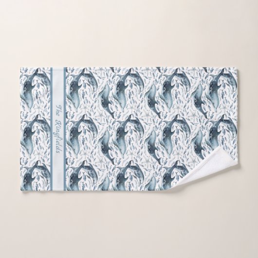 Nautisch patroon met dolfijnen en vissen bad handdoek (Handdoek)