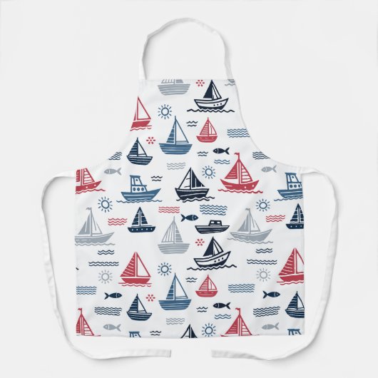 Nautisch patroon met zeilboten en vissen schort (Voorkant)