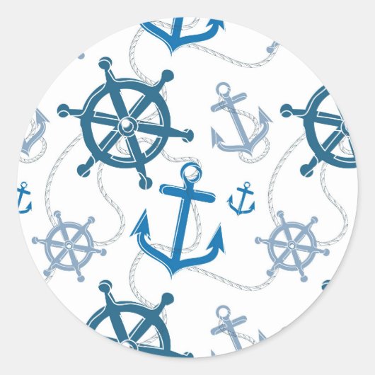 Nautisch patroon ronde sticker (Voorkant)