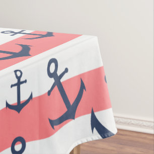 Nautisch patroon van het blauw anker van de zeesch tafelkleed