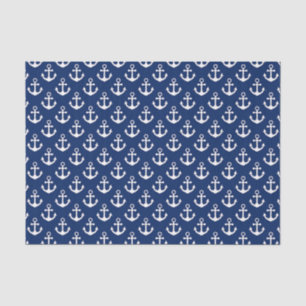 Nautisch patroon van Navy Blue en White Anchors Tissuepapier
