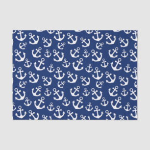 Nautisch patroon van Navy Blue en White Anchors Tissuepapier