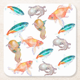 Nautisch patroon vierkante kartonnen onderzetter