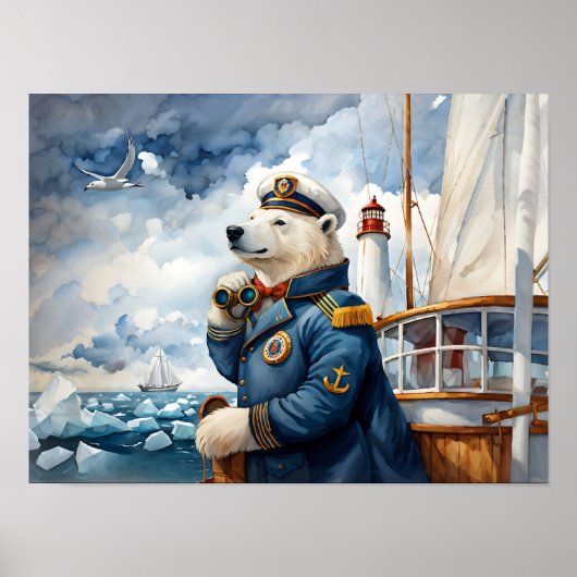 Nautisch Polar Beer Kwekerij Print – Waterverf Kin (Voorkant)