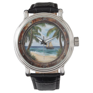 Nautisch raam kust retraite rustieke strand horloge