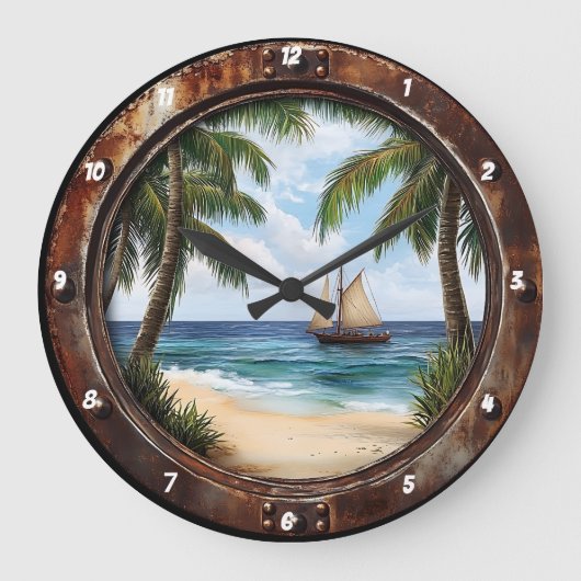 Nautisch raam Kustretraite Rustiek strand Grote Klok (Voorkant)
