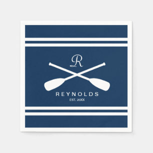 Nautisch roeien roeispanen marine blauw en wit bru servet