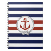 Nautisch rood anker/Navy knot/blauw/witte streep Notitieboek (Voorkant)