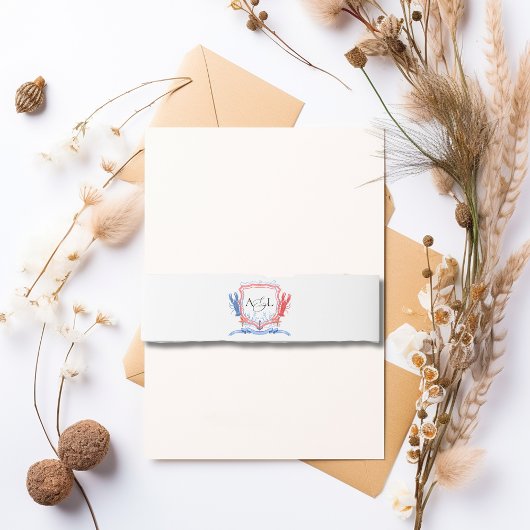 Nautisch rood blauw kreeft crest monogram uitnodigingen wikkel