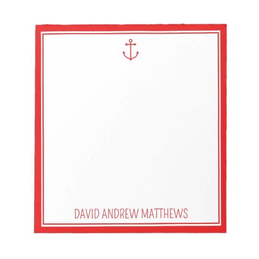 Nautisch rood en wit anker gepersonaliseerd notitieblok (Voorkant)