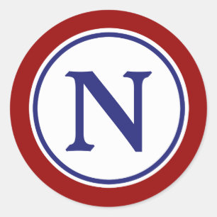 Nautisch rood wit en blauw monogram ronde sticker