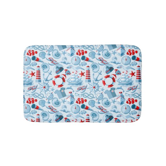 Nautisch rood wit en blauw patroon badmat (Voorkant)
