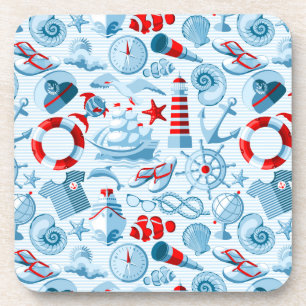 Nautisch rood wit en blauw patroon bier onderzetter