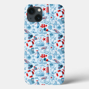Nautisch rood wit en blauw patroon iPhone 13 hoesje