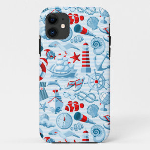 Nautisch rood wit en blauw patroon iPhone 11 hoesje