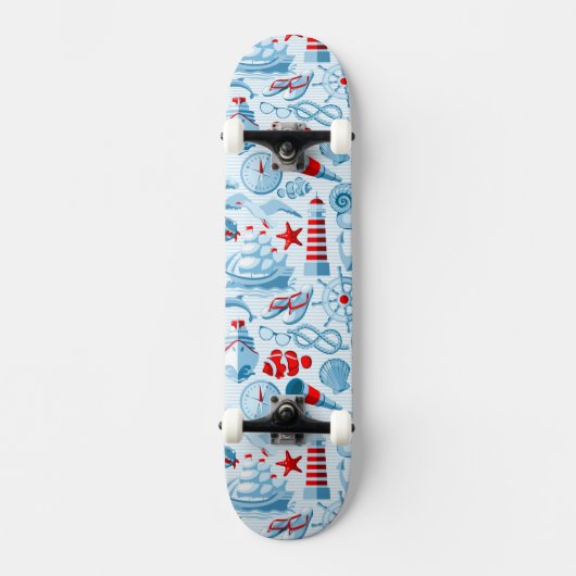 Nautisch rood wit en blauw patroon skateboard (Voorkant)