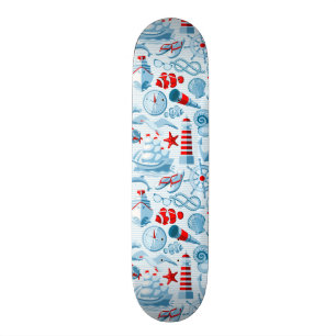 Nautisch rood wit en blauw patroon skateboard