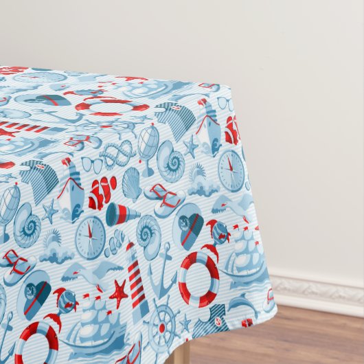 Nautisch rood wit en blauw patroon tafelkleed (Voorbeeld)