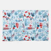 Nautisch rood wit en blauw patroon theedoek (Horizontaal)