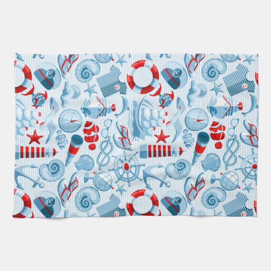 Nautisch rood wit en blauw patroon theedoek (Horizontaal)