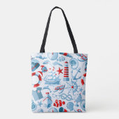 Nautisch rood wit en blauw patroon tote bag (Achterkant)