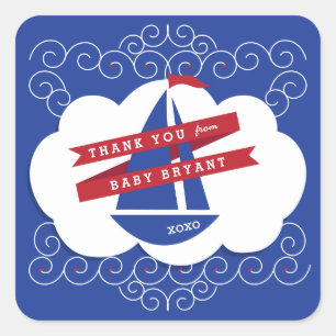 Nautisch rood wit marineblauw Baby shower Vierkante Sticker