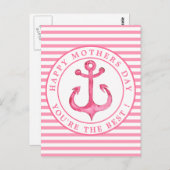 Nautisch roze anker gestreept Moederdag Briefkaart (Voorkant / Achterkant)