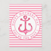 Nautisch roze anker gestreept Moederdag Briefkaart (Voorkant)