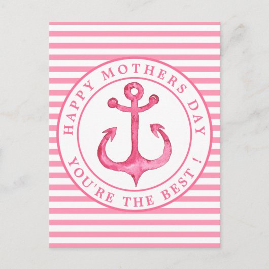 Nautisch roze anker gestreept Moederdag Briefkaart (Voorkant)