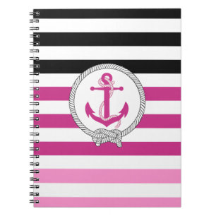 Nautisch roze anker/Navy knot/zwarte band Notitieboek